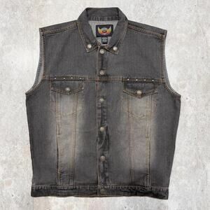 Vintage Black Denim Sleeveless Biker Vest